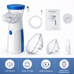 Portable Mesh Nebulizer | Quiet Ultrasonic Inhaler for Adults & Kids with Mask Set