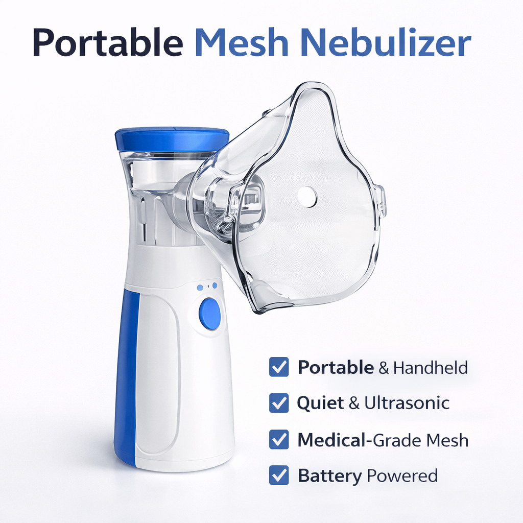 Portable Mesh Nebulizer | Quiet Ultrasonic Inhaler for Adults & Kids with Mask Set