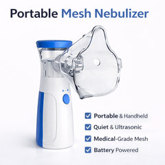 Portable Mesh Nebulizer | Quiet Ultrasonic Inhaler for Adults & Kids with Mask Set