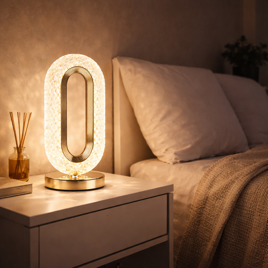 Crystal Oval LED Bedside Table Lamp – Modern Warm Light | Alku Mart Pakistan